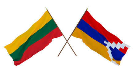 Background, 3D render for designers, illustrators. National Independence Day. Flags Lithuania and Artsakh