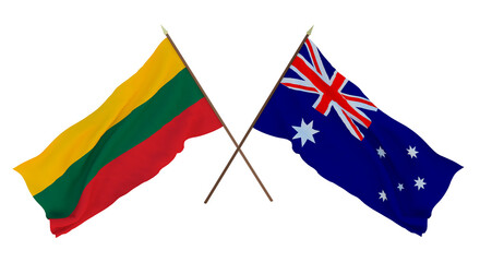 Background, 3D render for designers, illustrators. National Independence Day. Flags Lithuania and Australia