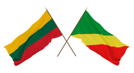 Background, 3D render for designers, illustrators. National Independence Day. Flags Lithuania and Congo Brazzaville
