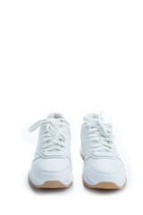 Pair of Good New Professional White Sneakers Over White Background.