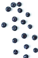 Healthy Organic Eating. Variety of Fresh Forest Blueberries Upper View Isolated
