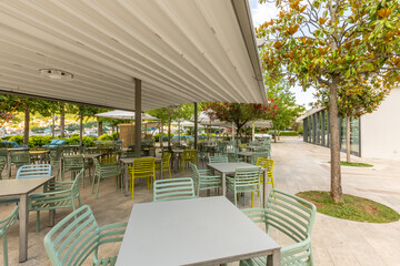 Empty outdoor hotel restaurant garden
