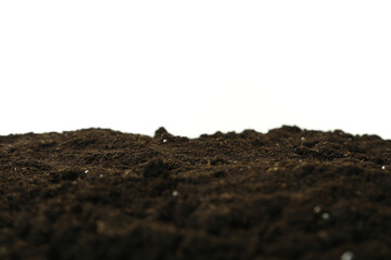 Soil isolated on white background, close up