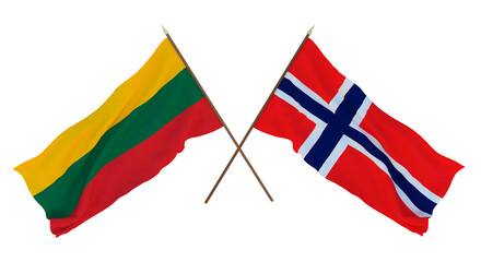 Background, 3D render for designers, illustrators. National Independence Day. Flags Lithuania and Norway