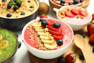 Concept of tasty and healthy food with smoothie