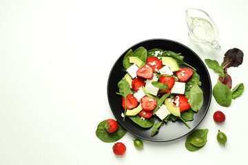 Concept of tasty salad, salad with strawberry, space for text