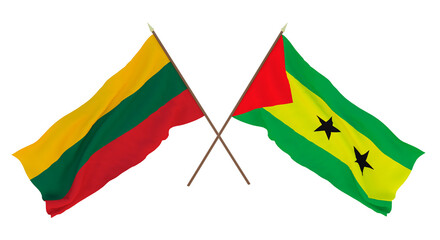 Background, 3D render for designers, illustrators. National Independence Day. Flags Lithuania and Sao Tome and Principe