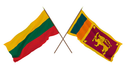 Background, 3D render for designers, illustrators. National Independence Day. Flags Lithuania and Shri-Lanka