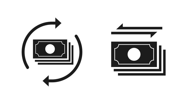 Exchange currency money icon vector pictogram or convert swap cash black and white, transfer conversion or return back arrow cycle change rate illustration graphic modern image