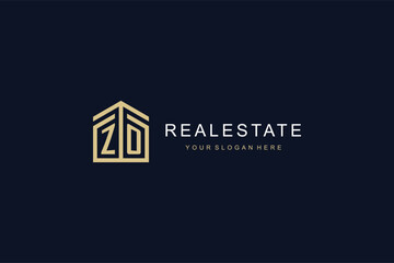 Letter ZO with simple home icon logo design, creative logo design for mortgage real estate - obrazy, fototapety, plakaty