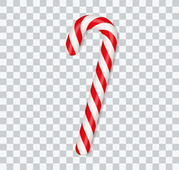 Obraz premium Christmas candy canes. Christmas stick. Traditional xmas candy with red and white stripes. Santa caramel cane with striped pattern. Vector illustration isolated on transparent background.