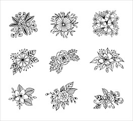 Set of hand drawn flower bouquet arrangement  doodle or sketch style