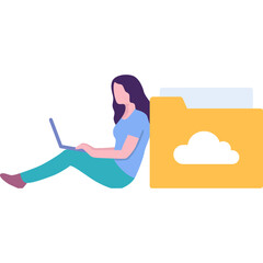 Cloud computing icon woman using laptop vector