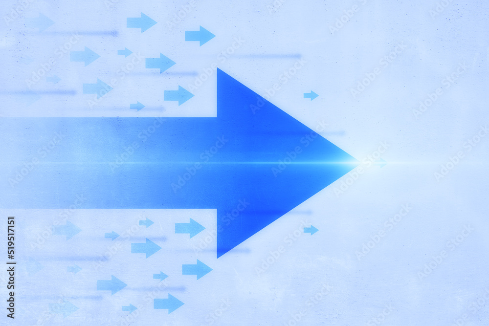 Poster abstract glowing digital arrows on white wall background. future, innovation and fast concept. 3d re