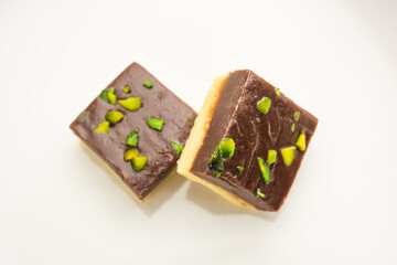 Choco Vanilla Pateesa or chocolate mawa barfi or or two layered burfi, Indian sweet or dessert