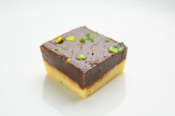 Choco Vanilla Pateesa or chocolate mawa barfi or or two layered burfi, Indian sweet or dessert