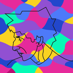 man's face sketch illustration with black lines and colorful background