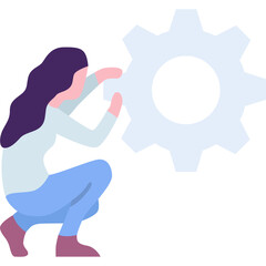 Woman working with gear cogwheel vector icon