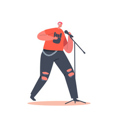 Obraz premium Old Woman with Punk Hairstyle and Rock Outfit Sing on Stage with Microphone. Modern Pensioner Music Band, Karaoke