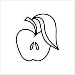 Doodle apple with leaf isolated. Outline fruit. Hand drawn line art. Sketch food. Vector stock illustration. EPS 10