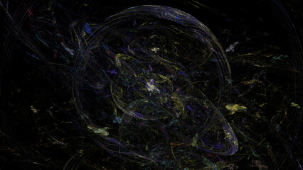 Sfondo scuro con forme e cerchi di vari colori