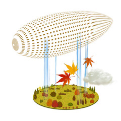 ビルや都会の単純化イメージと緑や自然とのシンボルイラスト　バリエーションあり