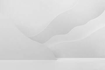 Soft light white abstract stage mockup with mountains soft light white and grey color in minimal...