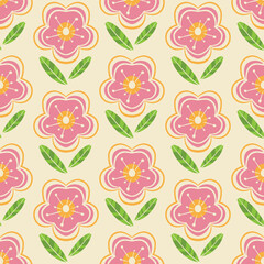 70s retro flowers seamless pattern design background illustration