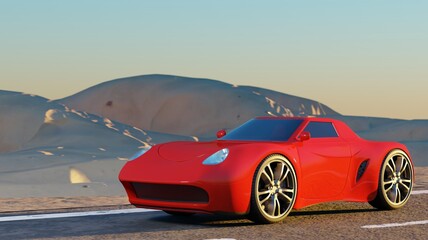 Fototapeta na wymiar Outdoor sport car render landscape scene 3D rendering vehicle wallpaper backgrounds