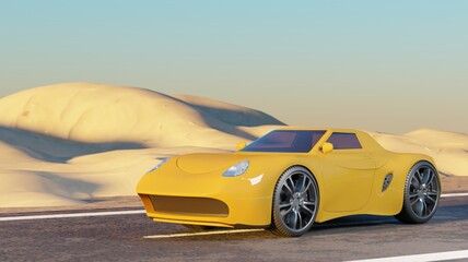 Obraz premium Yellow sport car coupe landscape scene 3D rendering automotive vehicle wallpaper backgrounds