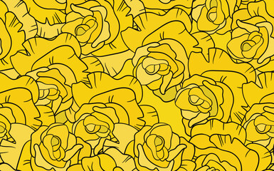 Spring colorful vector illustration with yellow roses. Cartoon style. Design for fabric, textile, paper. Holiday print for Easter, Birthday, 8 march. Flowers with leaves