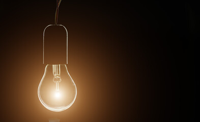 glowing incandescent light bulb on black background
