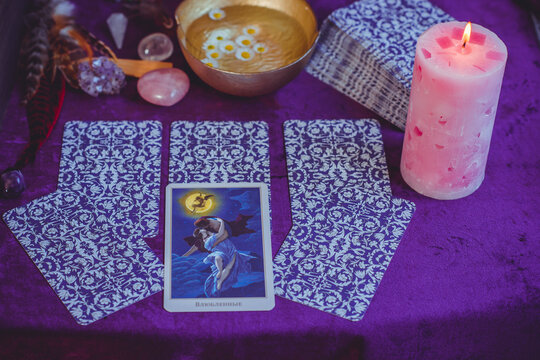 Concept of divination, predictions on tarot cards and other magic. Europe, Ukraine. Kiev July 25 : Illustrative Editorial.	