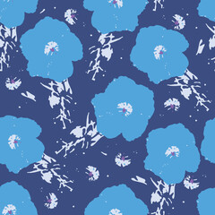 seamless plants pattern background with blue abstarct flowers , greeting card or fabric