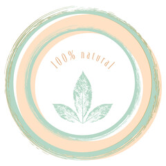100% natural product sticker, label, badge and logo. Ecology icon. Template for organic and eco friendly products. Vector illustration. Isolated on white background