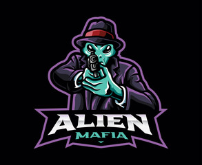 Alien mafia mascot logo design - obrazy, fototapety, plakaty