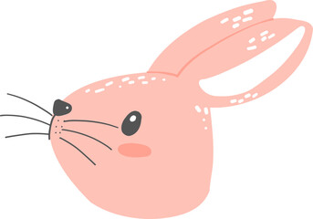cute bunny rabbit pink face head flat design cartoon animal 