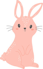 cute rabbit pink flat design cartoon animal 