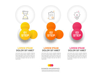 Vector infographic design with circle for modern business template. Timeline 3 steps, icons.