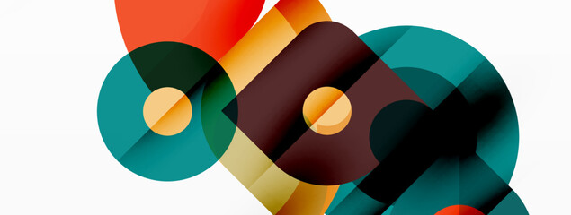 Colorful round shapes, circles and triangles background. Minimal geometric template for wallpaper, banner, presentation