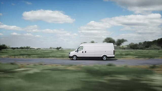 Generic 3d model of delivery van very fast driving on highway. Gas, oil concept. Realistic 4k animation.