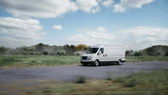 Generic 3d model of delivery van very fast driving on highway. Gas, oil concept. Realistic 4k animation.