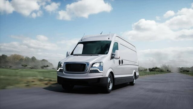 Generic 3d model of delivery van very fast driving on highway. Gas, oil concept. Realistic 4k animation.