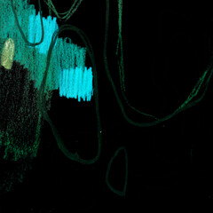 Abstract watercolor hand painted background, Green Colors on Black Background