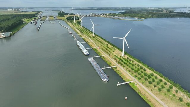 Bulk Carrier Ships Docked at Volkerak Lock in the Netherlands