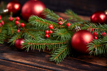 Christmas decoration with ball and fir branches