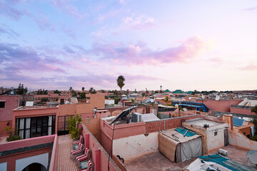 The ancient city. Rooftops of old houses in medina of Marrakesh, Morocco.