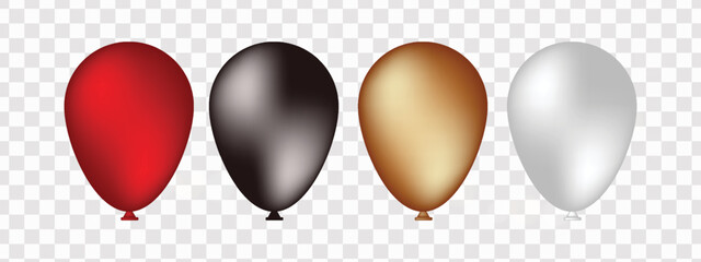 3d realistic balloons in red, black and white isolated on transparent background. Vector illustration