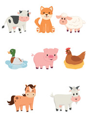 Farm animals elements set. Cartoon vector illustration