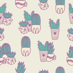 Seamless pattern with cacti. Print for textile, wallpaper, covers, surface. For fashion fabric. Vintage template for fashion prints.